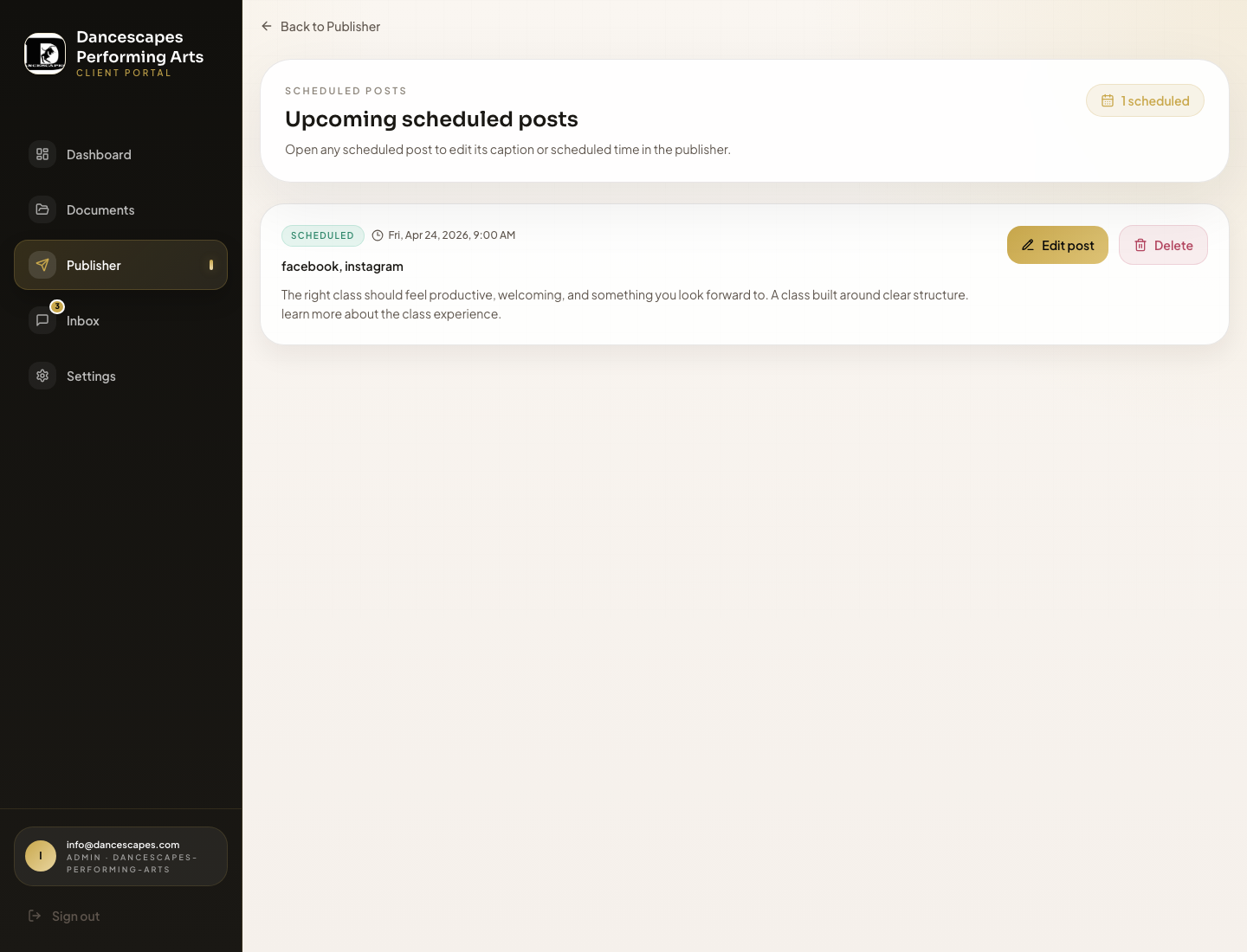 Live publishing workflow screenshot