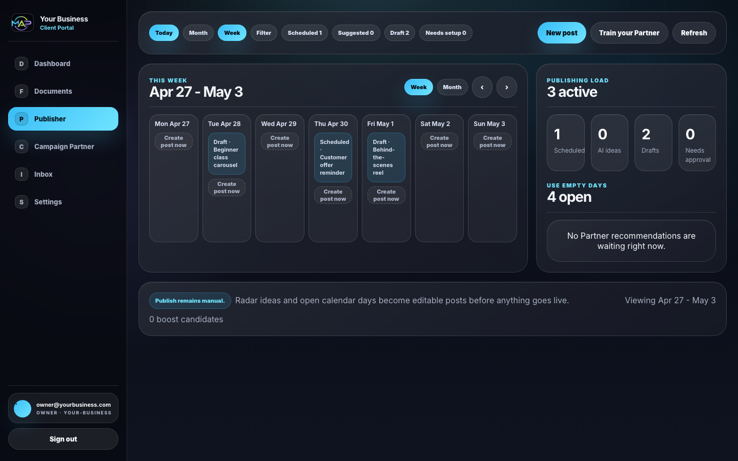 Publisher calendar screen